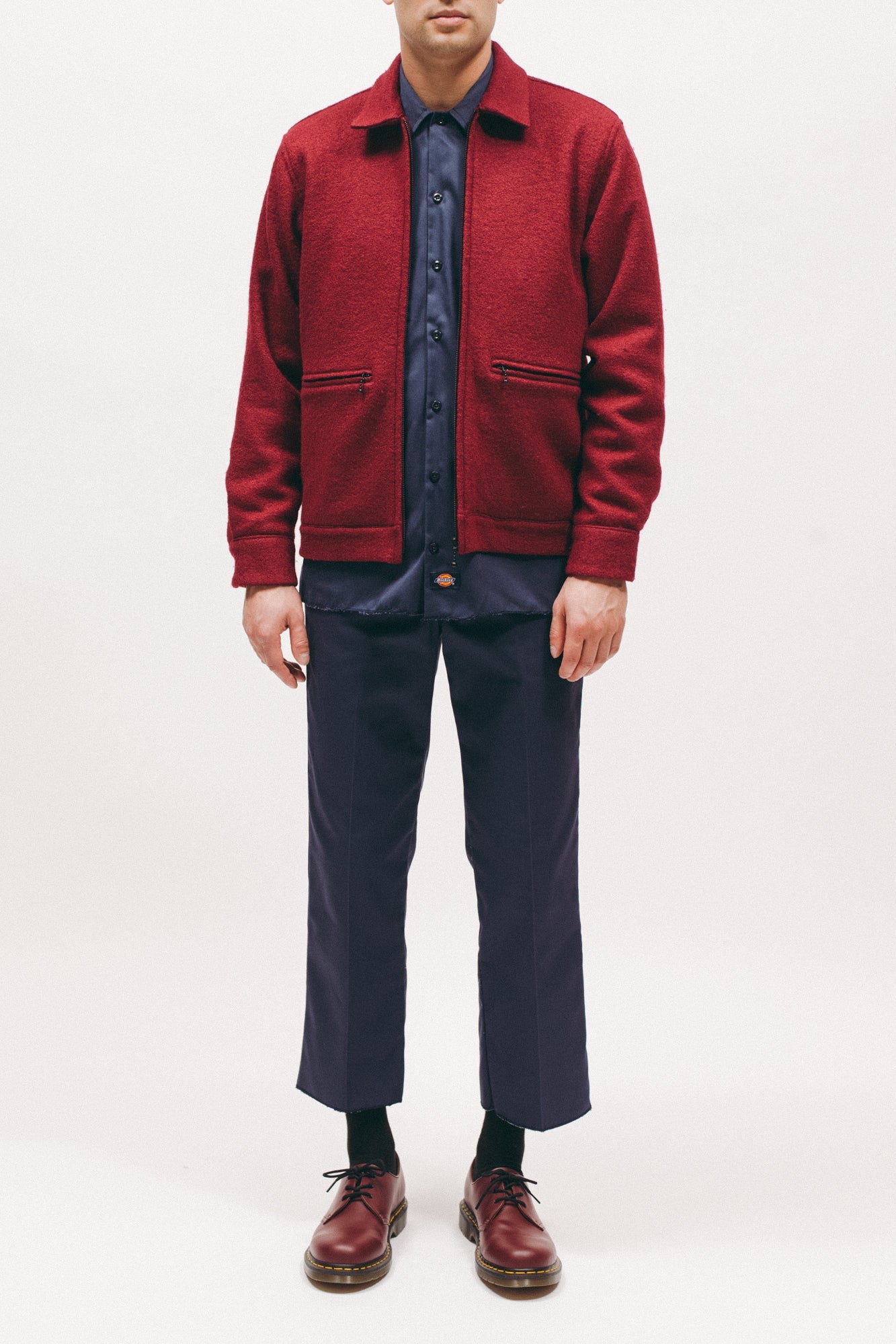 Boiled Wool Harrington Jacket - Red
