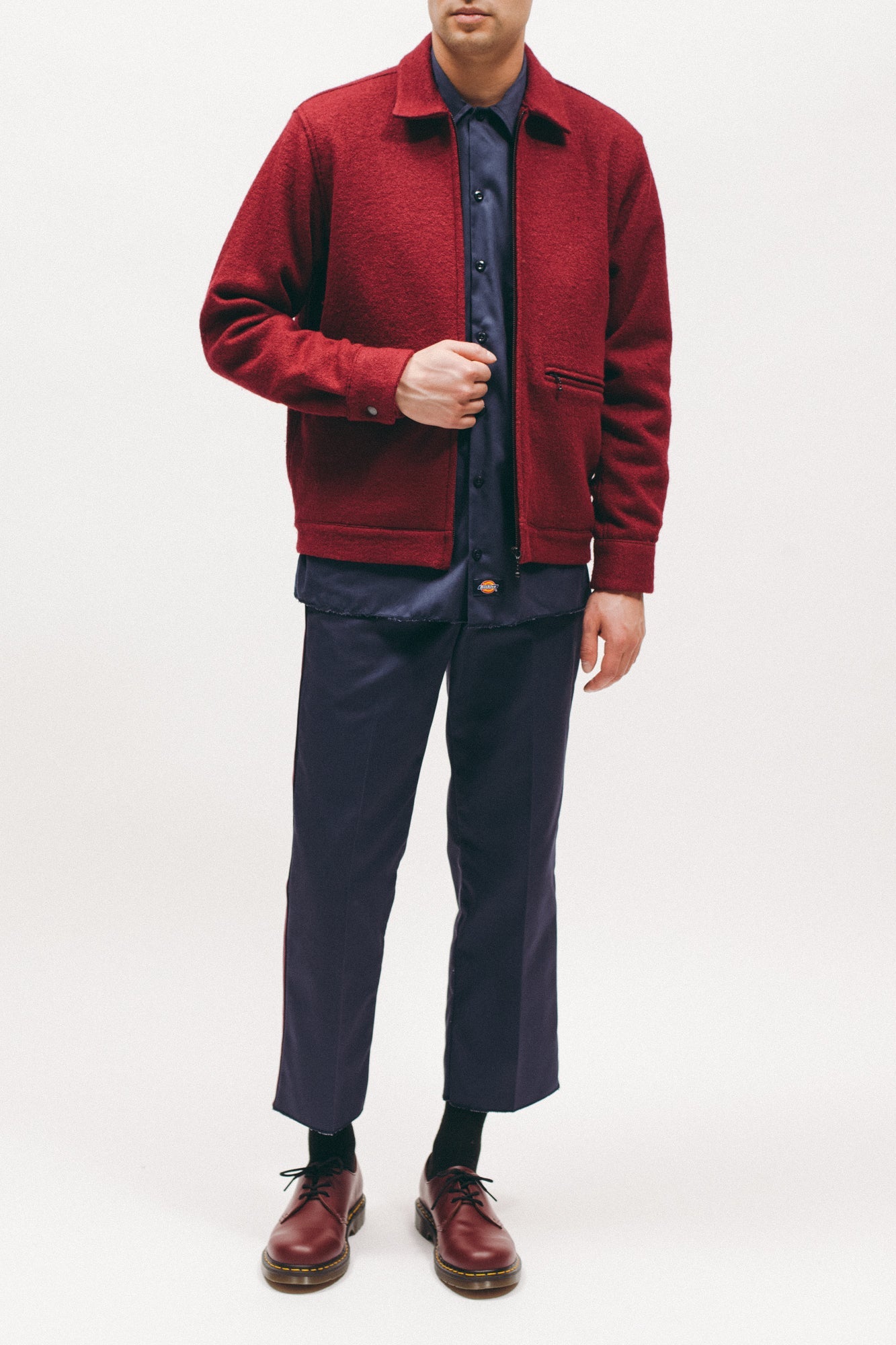 Boiled Wool Harrington Jacket - Red